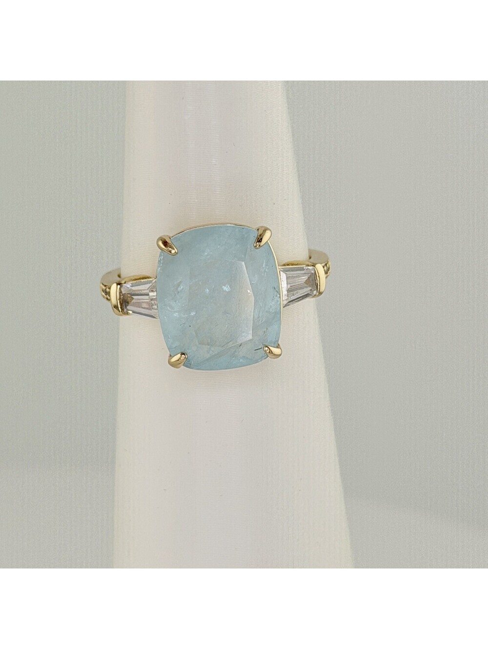 Bomb Party Ring Sz 10 “Tantalizing Dreams" Baby Sky Blue Quartz on Yellow Gold
